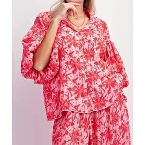 NEW EASEL crinkled top in hot pink & red